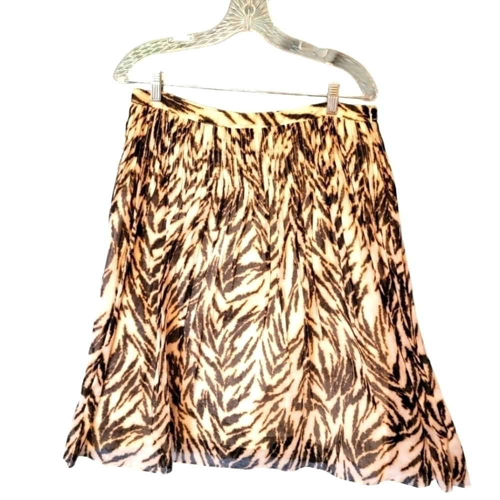 Talbots Skirt sz. 10 A Line Pleated Midi Career Party Animal Print T16